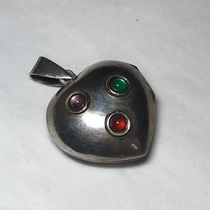 Colorful Multi Gem Sterling Puffy Heart Locket